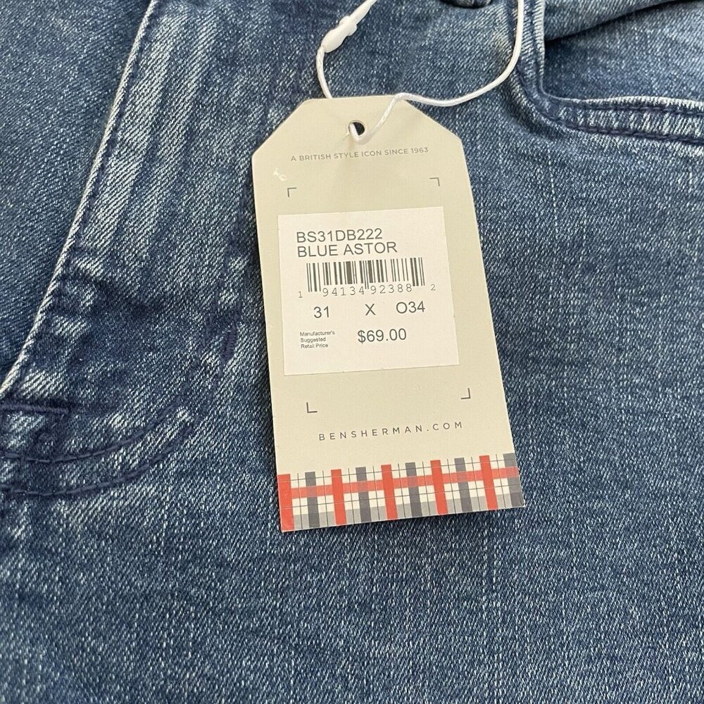 Ben Sherman Men Jeans Straight Fit Stretch Denim Blue Astor‎ Med Wash 31x34 NEW - Picture 3 of 8